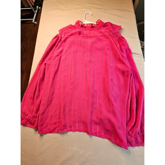 Vintage Ship n Shore Pink Striped Ruffle Neck Button Blouse Top - Picture 7 of 9